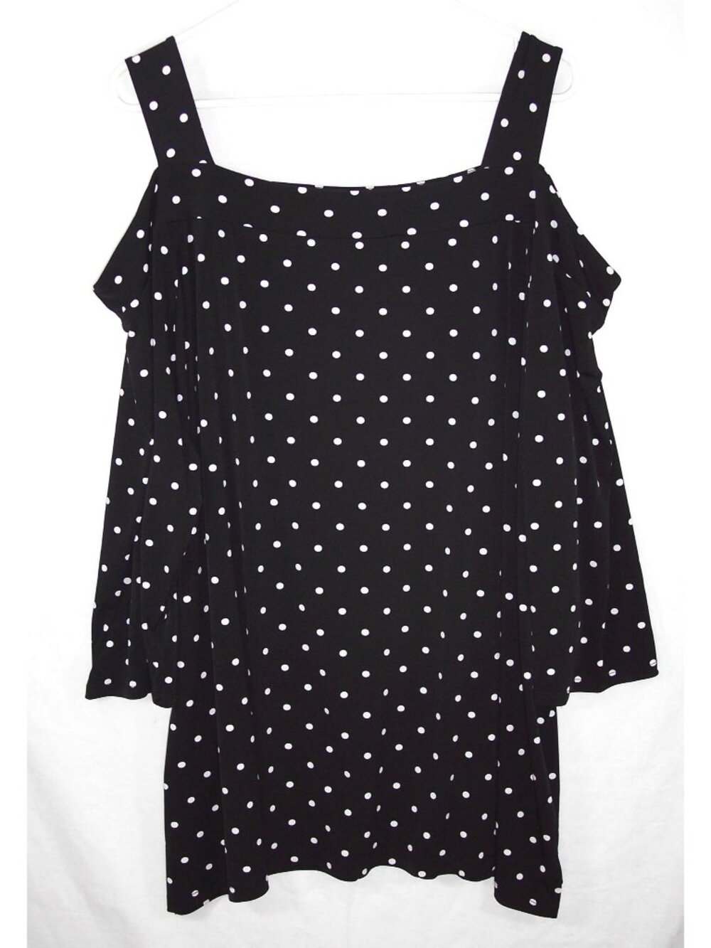 Woman Within 3X 30/32 Top Black & White Polka Dot 3/4 Sleeves Cold Shoulder NEW - Picture 8 of 12